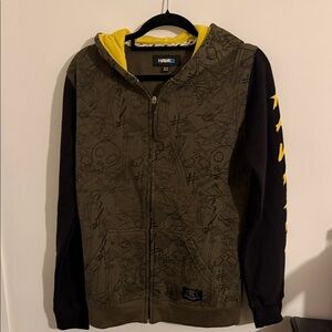 Tony Hawk Boys Olive Green Black Zip Hoodie with Yellow Accents